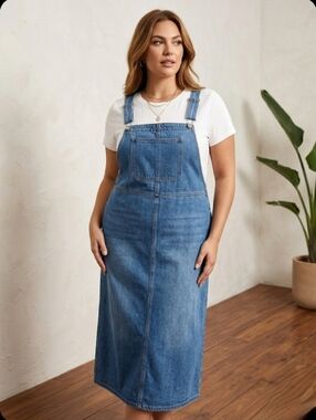 Huntington Ridge Vintage Blue Jean Overall 100% Cotton Denim Jumper Dress Retro